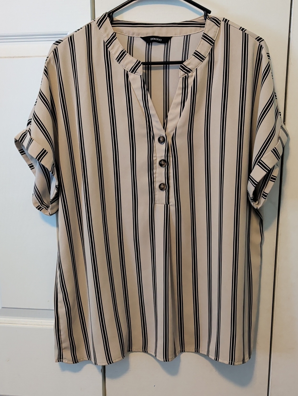 Covington Beige Striped Button-Front Blouse